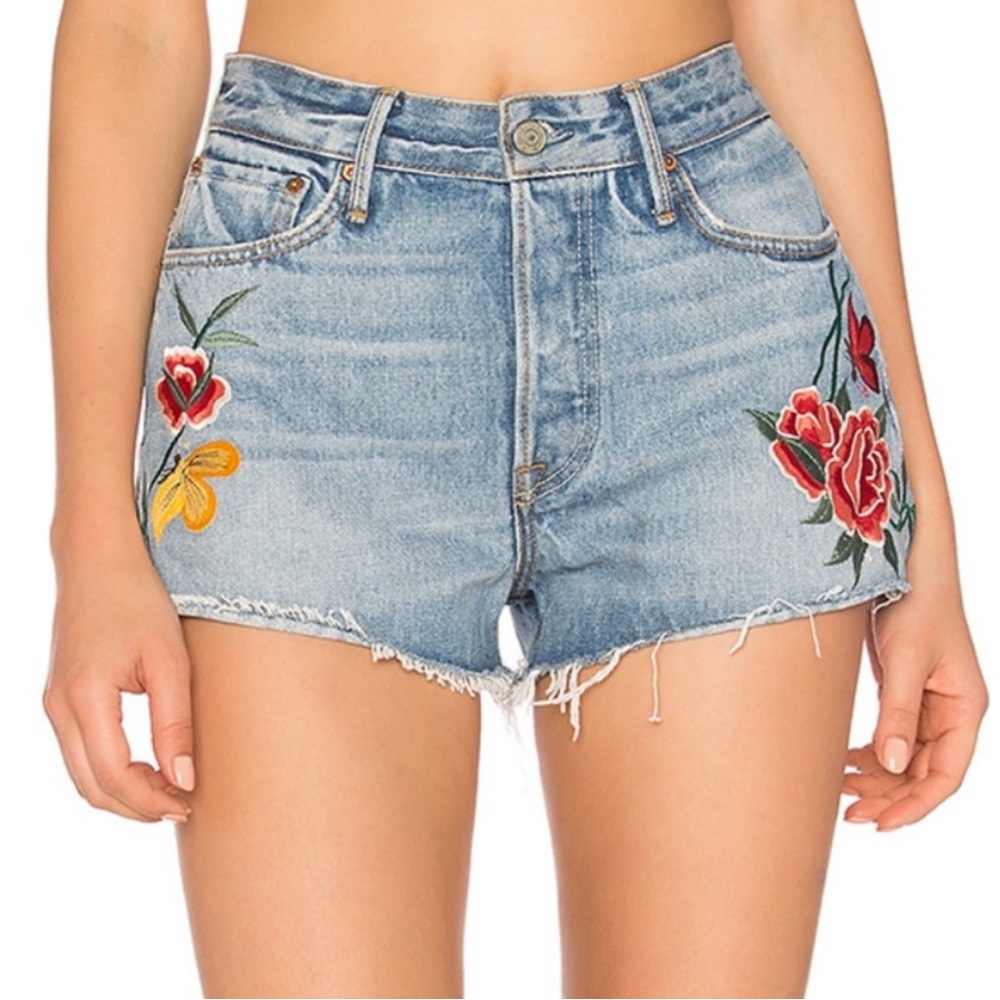 GRLFRND Cindy High Rise Embroidered Short in Rising Sun